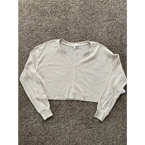 BP V-neck Waffle Knit Crop Long Sleeve Shirt - Medium - Picture 1 of 3